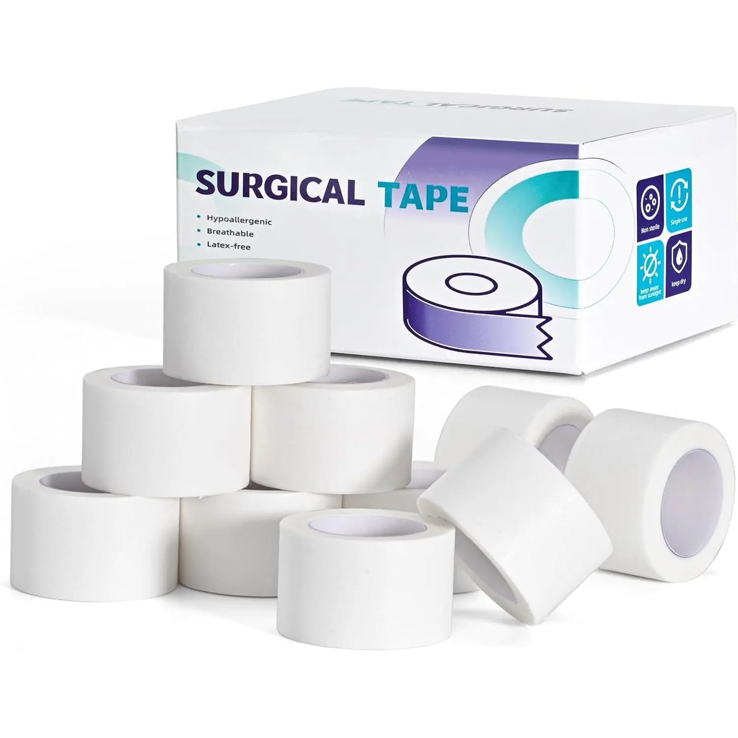 Hypoallergenic Medical Paper – Latex-Free Surgical & First Aid for Skin, Wound Dressings (10 Rolls, 1" x 10 Yards) Healthcare Kit tape